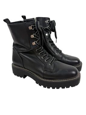 LIKE NEW Sam Edelman Laurie Platform Black Leather Combat Boots Sz 8.5